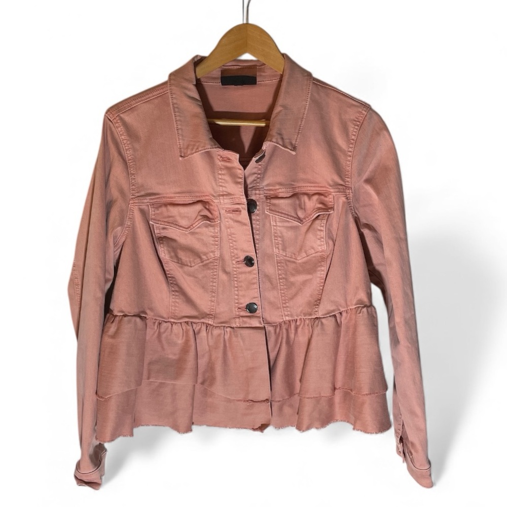 F7- Lane Bryant Plus Size 1X Blush Denim Jacket with Ruffle
